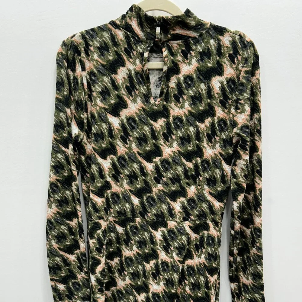 Rachel Comey Black and Beige Abstract-Print Long-Sleeve Midi Dress - Picture 6 of 12